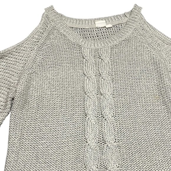 Womens Gray Cut Out Shoulders Crew Neck Pullover Sweater cold shoulder - Picture 3 of 4